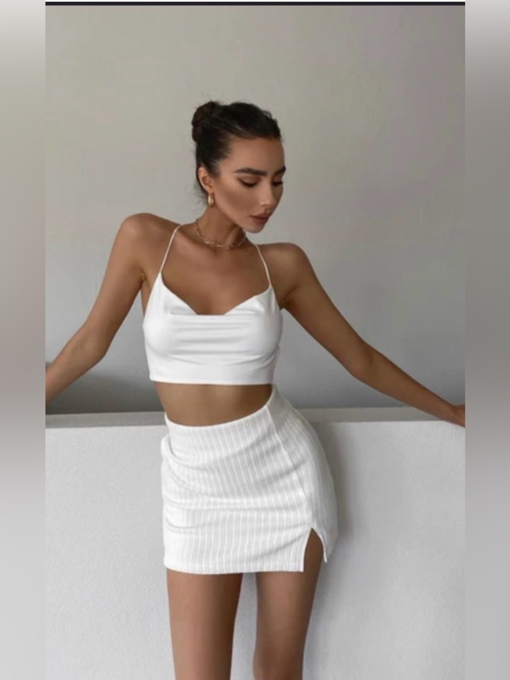 Princess Polly Human Movement Mini Skirt White Ribbed Lined Size 6